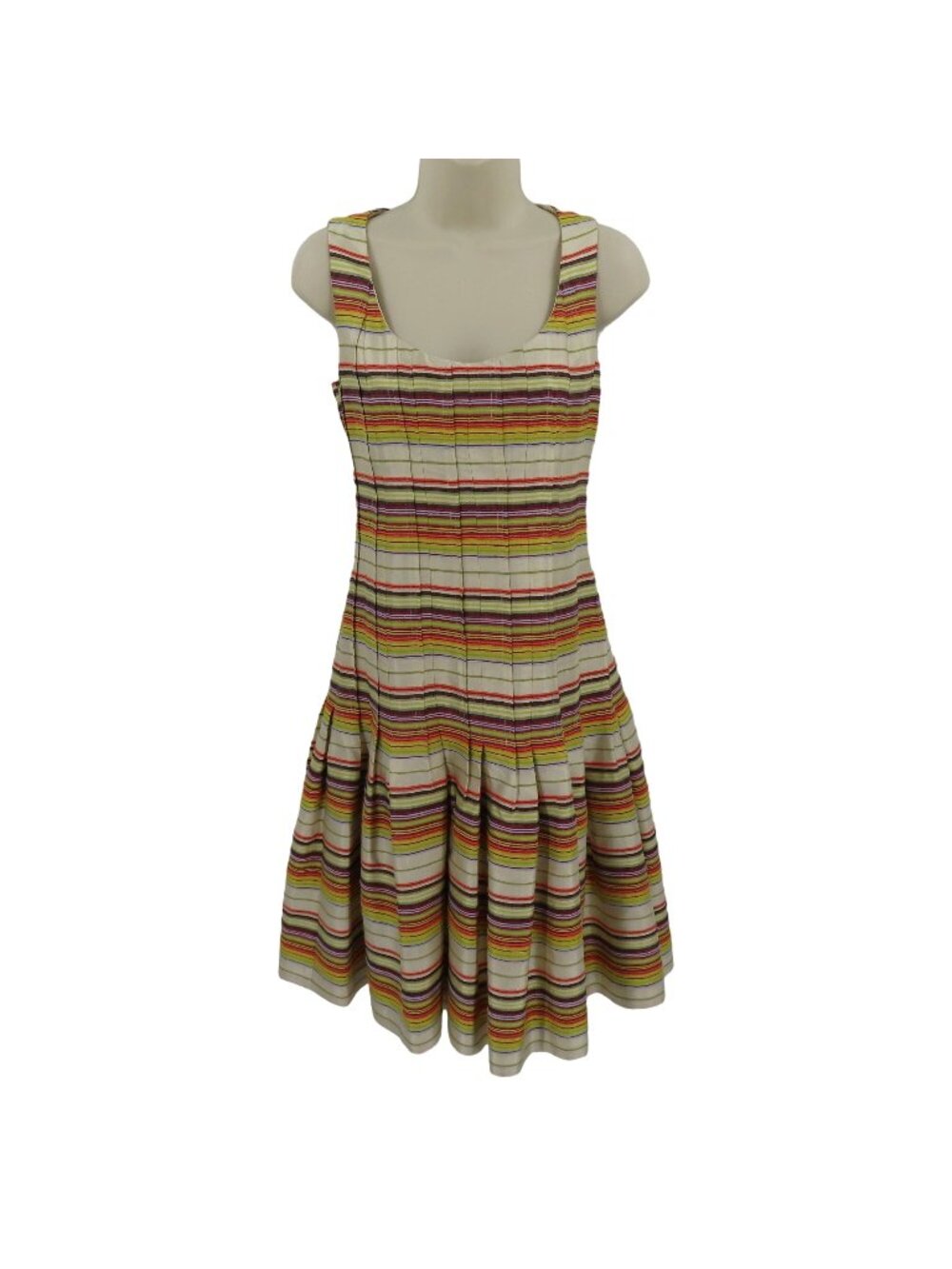 Akris Punto Women 4 US 36 FR Multicolor Horizontal Stripe Pleated Dress Silk